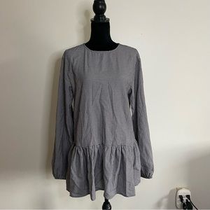 LONG SLEEVE BLACK WHITE GINGHAM PLAID RUFFLE DRESS